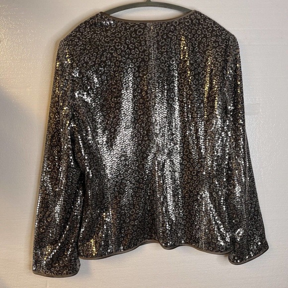 Kasper Silver Sequined Leopard Print Open Front Evening Jacket size 16 - Picture 3 of 6